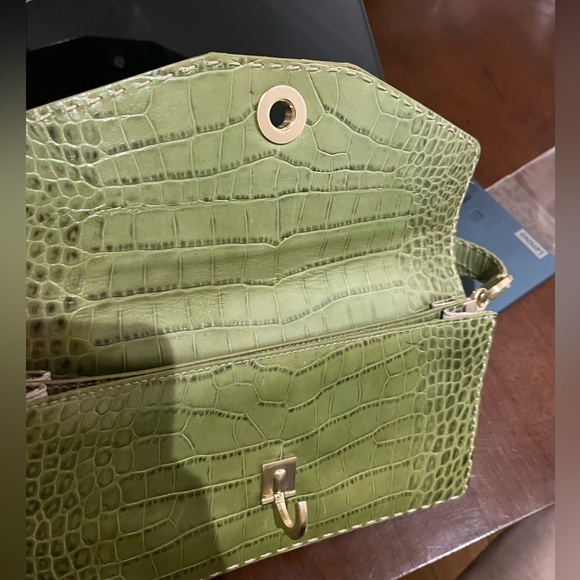 Lime green croc print leather clutch top handle bag vintage Ann Taylor - Picture 7 of 8